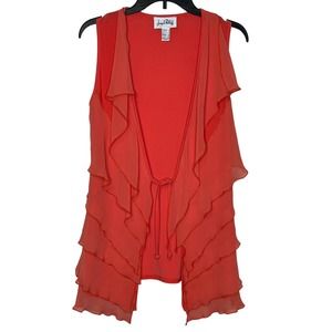 Joseph Ribkoff Women's Vest Tie Front Sleeveless Tiered Ruffled Sheer Orange 6